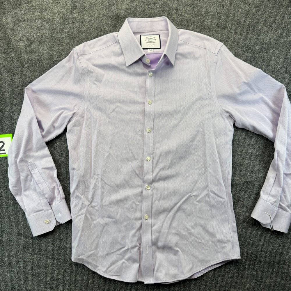 Charles Tyrwhitt Dress Shirt Mens 15.5 Purple Super Slim Fit Non-Iron Button Up
